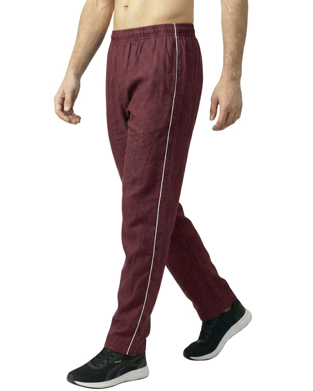 PREMIUM SINGLE PIPING RELAXED MICRO STRETCH TROUSERS MAROON