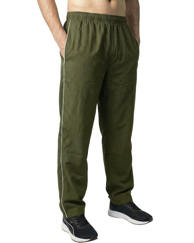 PREMIUM SINGLE PIPING RELAXED MICRO STRETCH TROUSERS OLIVE
