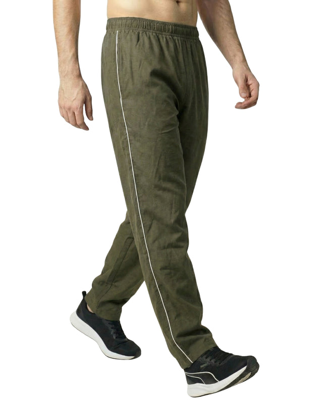 PREMIUM SINGLE PIPING RELAXED MICRO STRETCH TROUSERS OLIVE