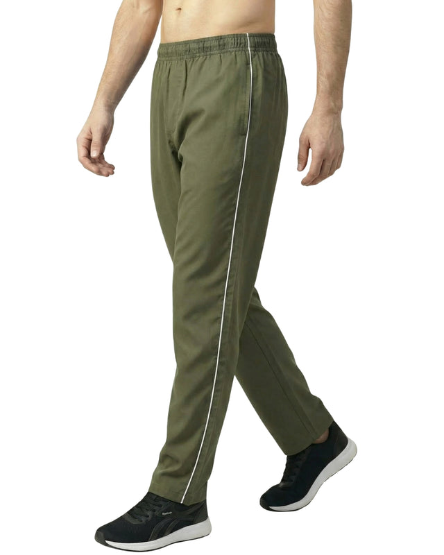 PREMIUM SINGLE PIPING RELAXED MICRO STRETCH TROUSERS OLIVE