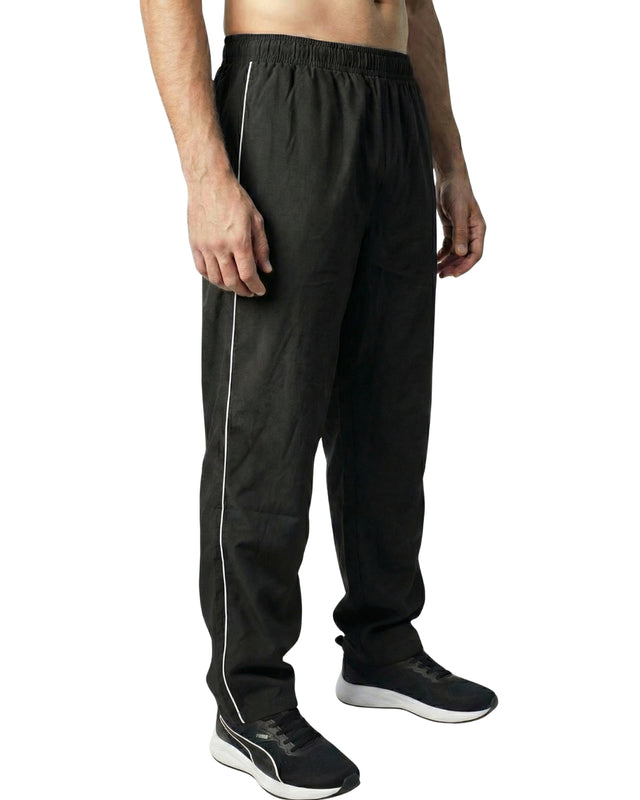 PREMIUM SINGLE PIPING RELAXED MICRO STRETCH TROUSERS BLACK