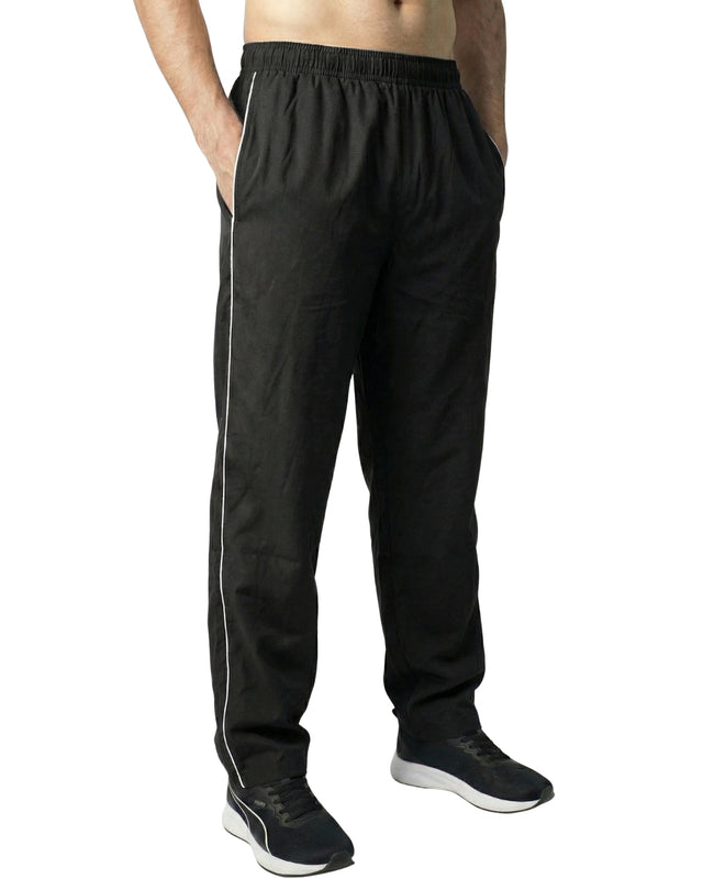 PREMIUM SINGLE PIPING RELAXED MICRO STRETCH TROUSERS BLACK