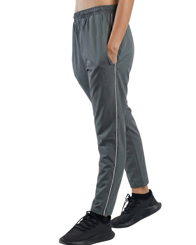 WOMEN PIPING RELAXED MICRO STRETCH TROUSERS GRAY
