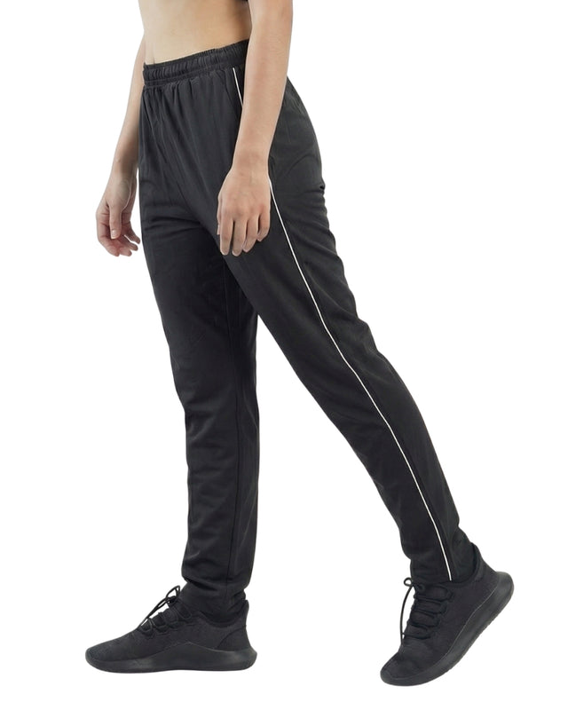 WOMEN PIPING RELAXED MICRO STRETCH TROUSERS BLACK