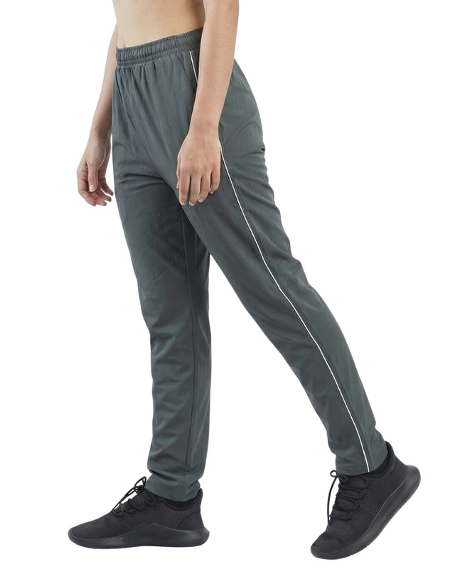 WOMEN PIPING RELAXED MICRO STRETCH TROUSERS GRAY