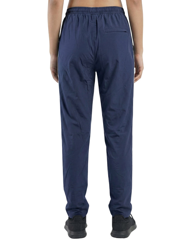 WOMEN PIPING RELAXED MICRO STRETCH TROUSERS NAVY