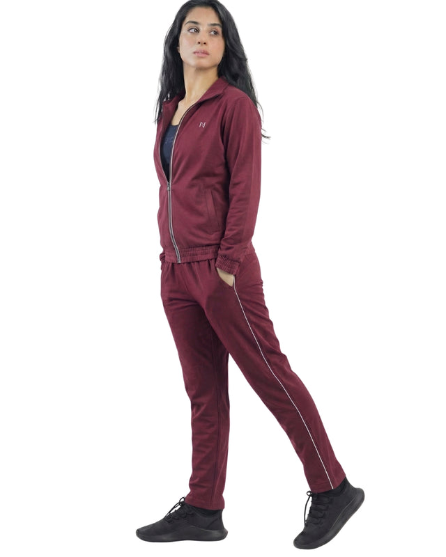 WOMEN PIPING RELAXED MICRO STRETCH TROUSERS MAROON