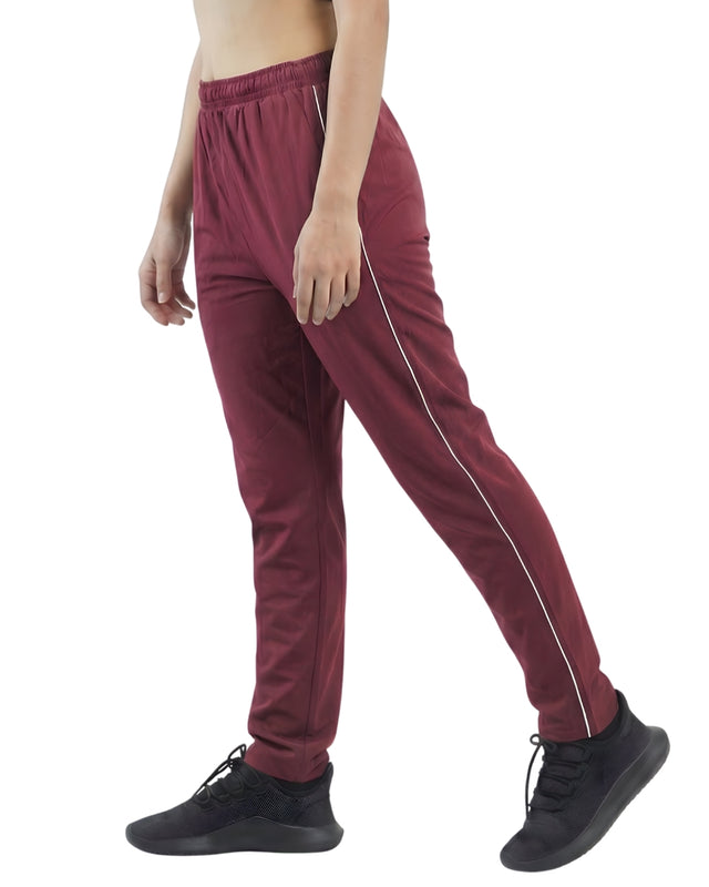 WOMEN PIPING RELAXED MICRO STRETCH TROUSERS MAROON