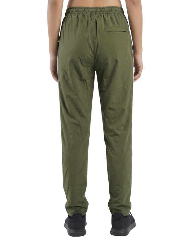 WOMEN PIPING RELAXED MICRO STRETCH TROUSERS OLIVE