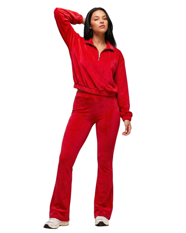 Premium Velour Flare Legging Red