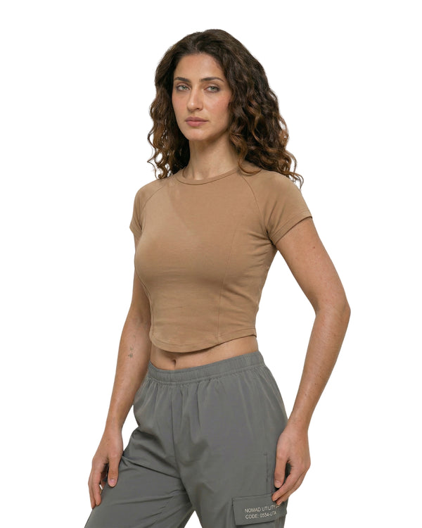 FLEX FORM COTTON TEE Camel brown