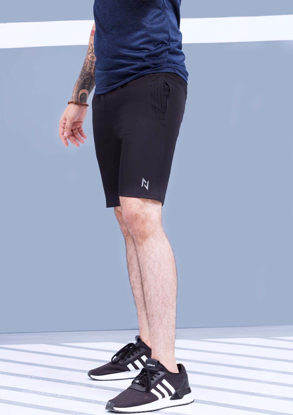 PERFORATED TRAINING SHORTS WOVEN - BLACK - Nomad Apparel