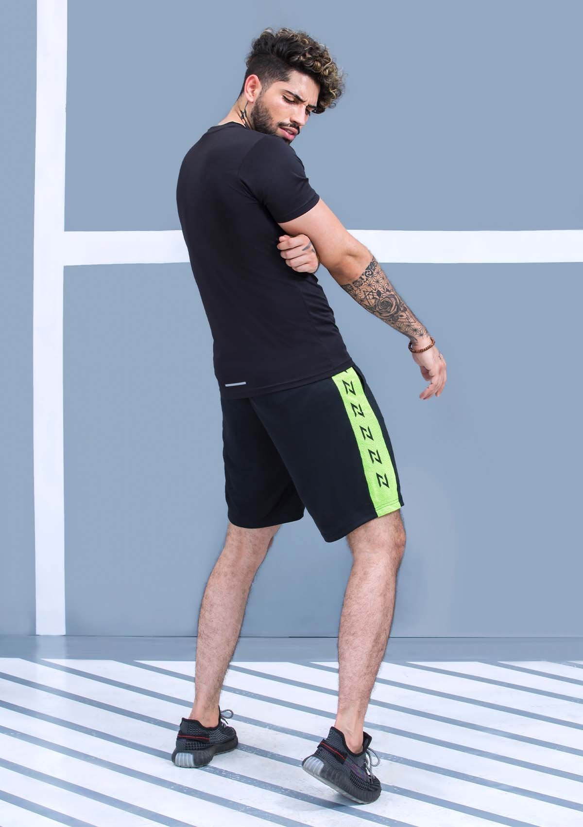 TRAINING SHORTS MESH - BLACK AND NEON GREEN - Nomad Apparel