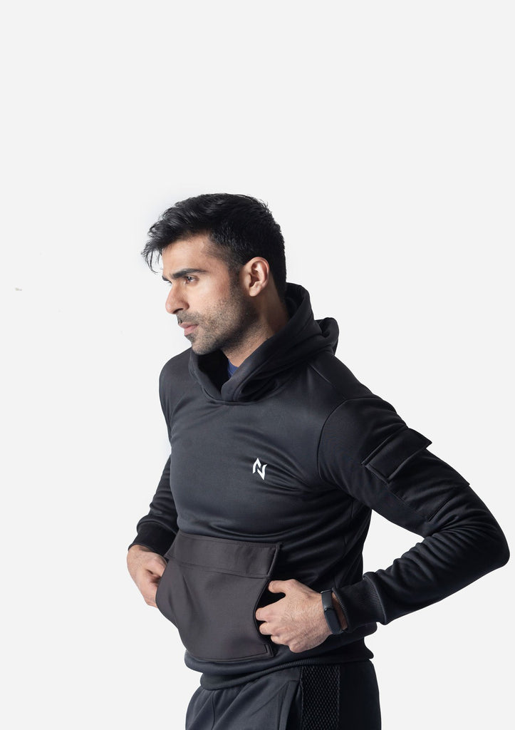 HOODIE WITH FRONT POCKET - BLACK - Nomad Apparel